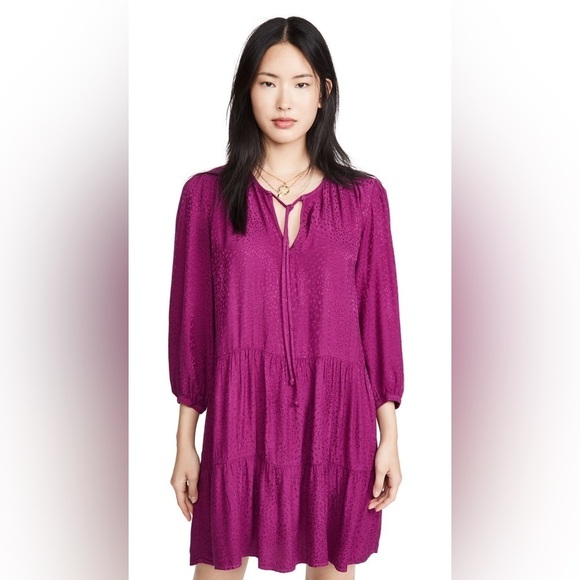 Nation LTD Liza 3/4 Sleeve Tiered Dress in Berry Cheetah Jacquard Sateen, Small - Picture 9 of 9